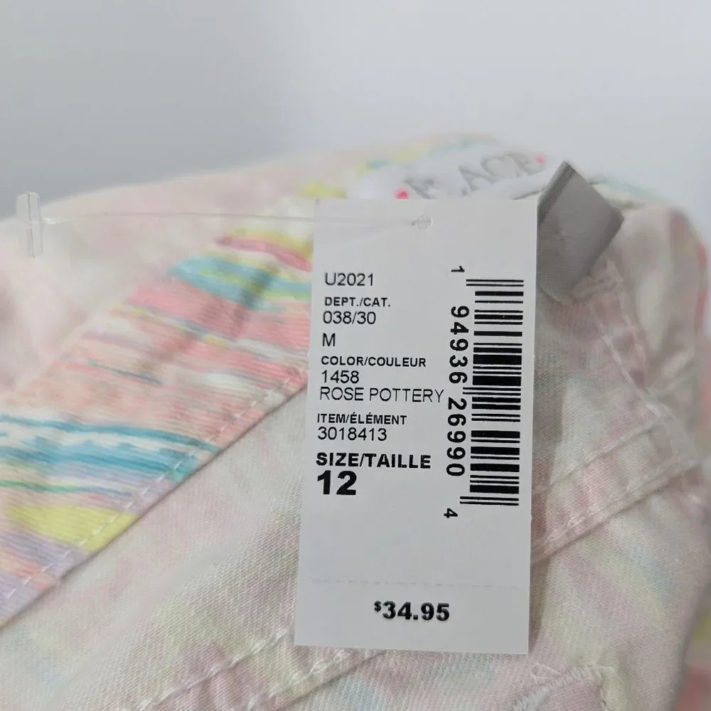 The Children's Place Pastel Pink Marble Print Twill Shortalls Overalls 12 NWT